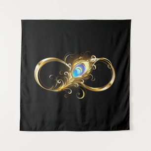 Infinity with Golden Peacock Feather Tapestry