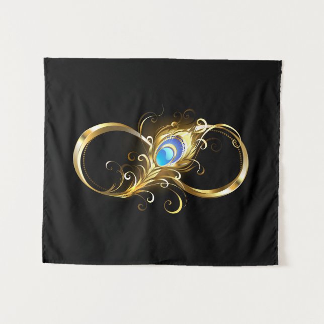Infinity with Golden Peacock Feather Tapestry (Front (Horizontal))
