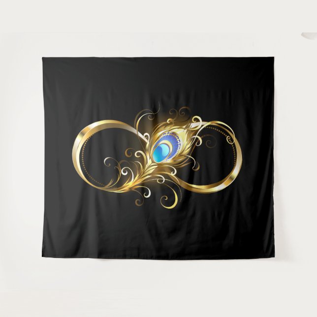 Infinity with Golden Peacock Feather Tapestry (Front (Horizontal))