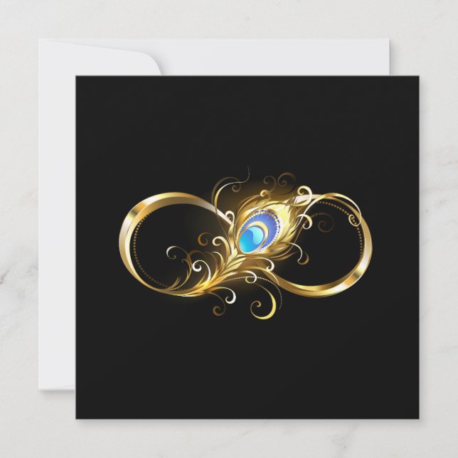 Infinity with Golden Peacock Feather Thank You Card (Front)