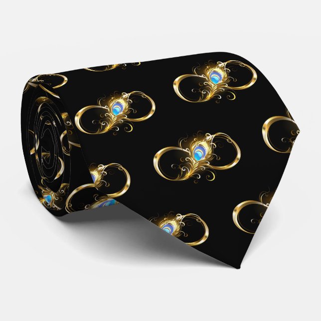 Infinity with Golden Peacock Feather Tie (Rolled)