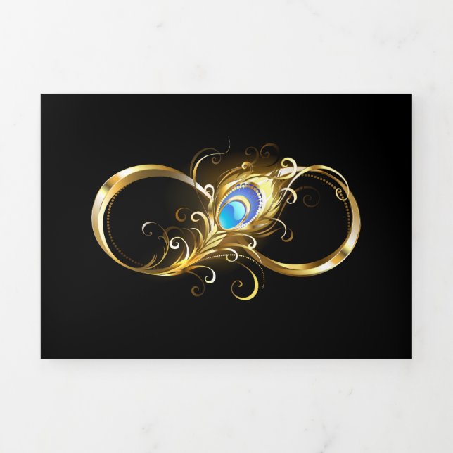 Infinity with Golden Peacock Feather Tri-Fold Card (Cover)