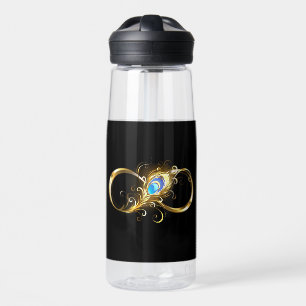 Infinity with Golden Peacock Feather Water Bottle