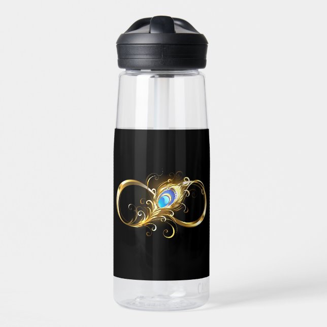 Infinity with Golden Peacock Feather Water Bottle (Front)