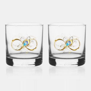 Infinity with Golden Peacock Feather Whiskey Glass