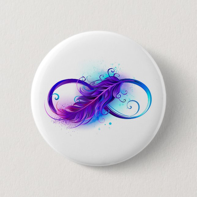 Infinity with Purple Feather 6 Cm Round Badge (Front)