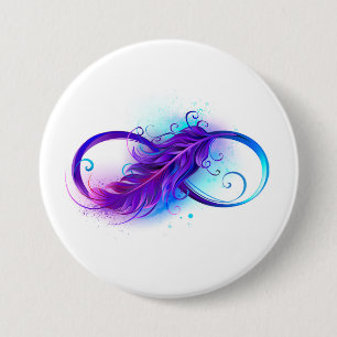 Infinity with Purple Feather 7.5 Cm Round Badge