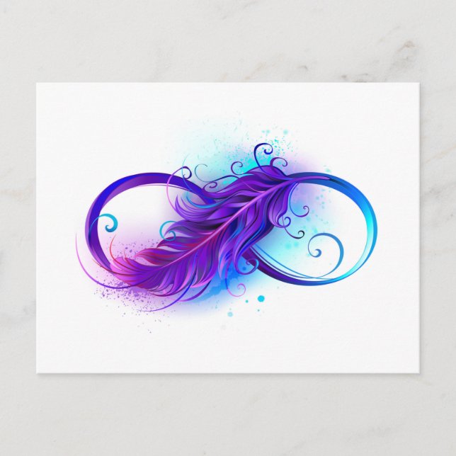 Infinity with Purple Feather Announcement Postcard (Front)