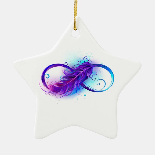 Infinity with Purple Feather Ceramic Tree Decoration (Front)