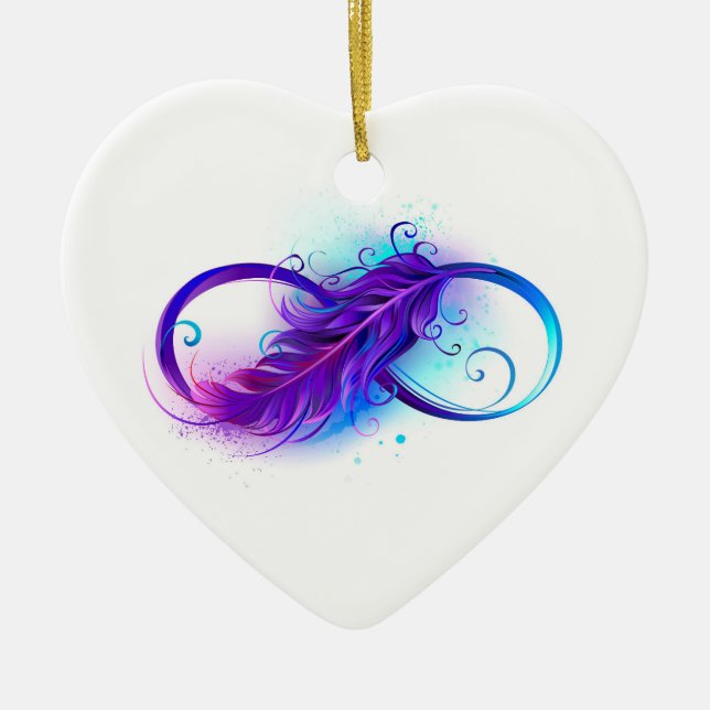 Infinity with Purple Feather Ceramic Tree Decoration (Front)