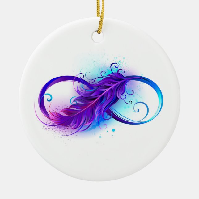 Infinity with Purple Feather Ceramic Tree Decoration (Front)