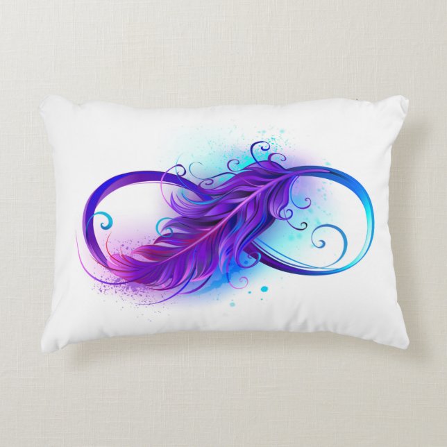 Infinity with Purple Feather Decorative Cushion (Front)