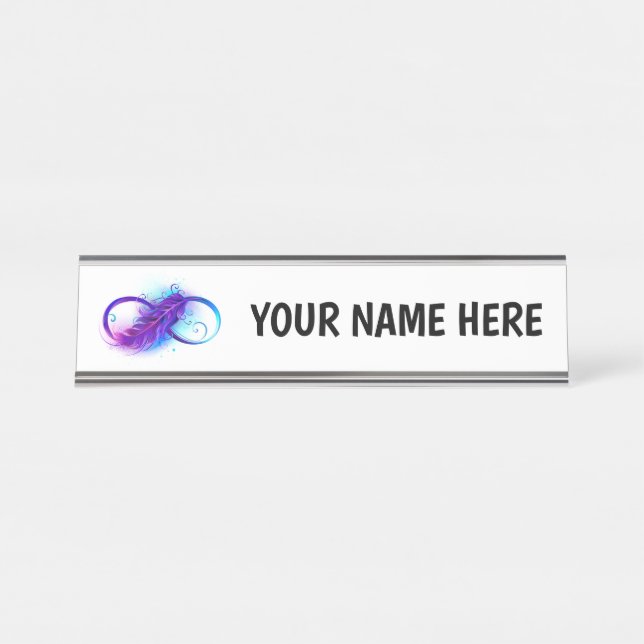 Infinity with Purple Feather Desk Name Plate (Front)