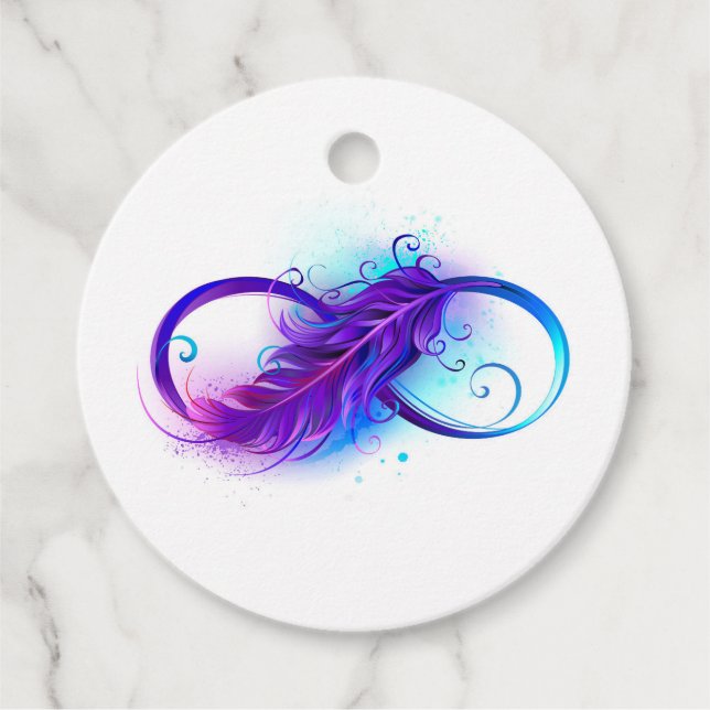 Infinity with Purple Feather Favour Tags (Front)
