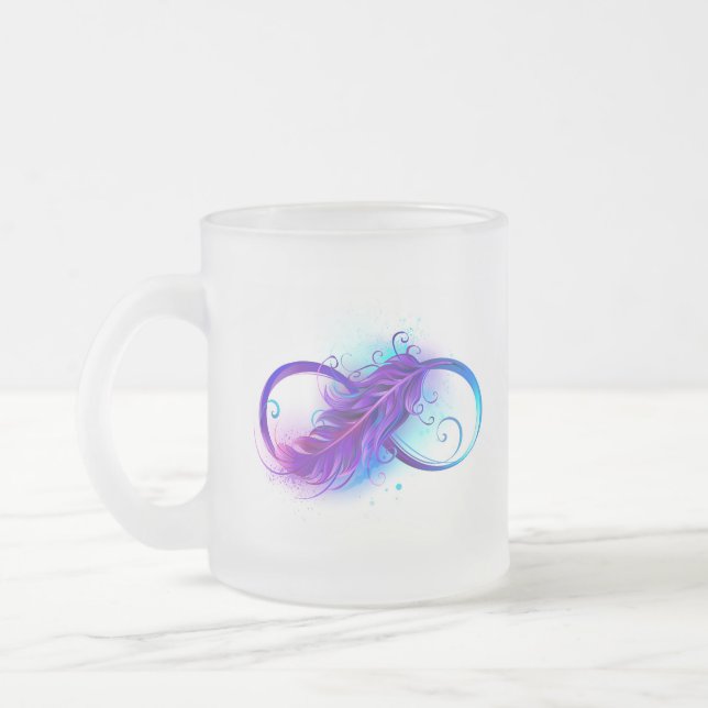 Infinity with Purple Feather Frosted Glass Coffee Mug (Left)