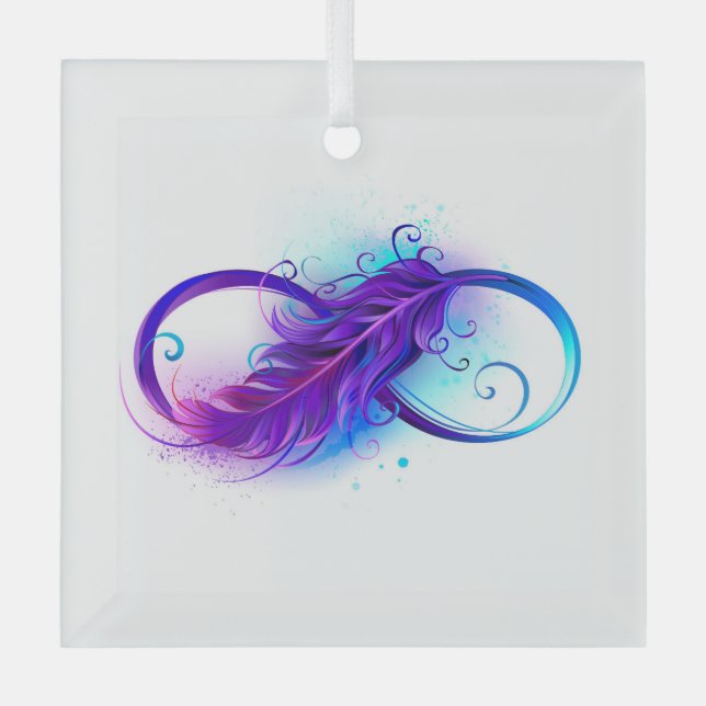 Infinity with Purple Feather Glass Tree Decoration (Front)
