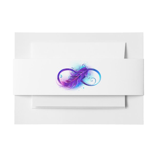 Infinity with Purple Feather Invitation Belly Band (Front Example)