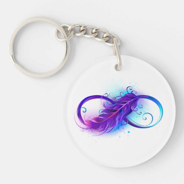 Infinity with Purple Feather Key Ring (Front)