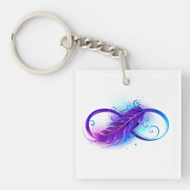 Infinity with Purple Feather Key Ring (Front)