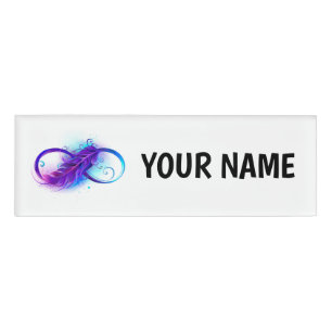 Infinity with Purple Feather Name Tag