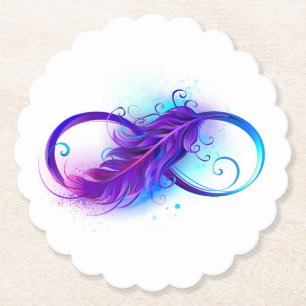 Infinity with Purple Feather Paper Coaster
