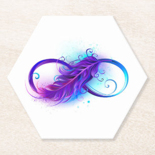 Infinity with Purple Feather Paper Coaster