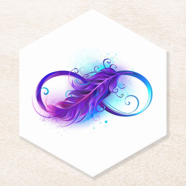 Infinity with Purple Feather Paper Coaster (Front)