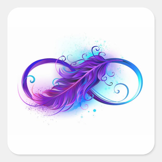 Infinity with Purple Feather Square Sticker (Front)