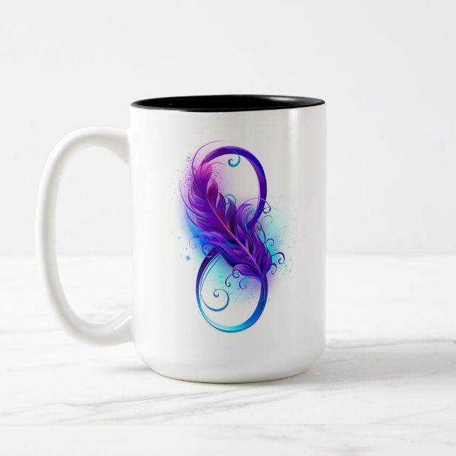 Infinity with Purple Feather Two-Tone Coffee Mug (Left)