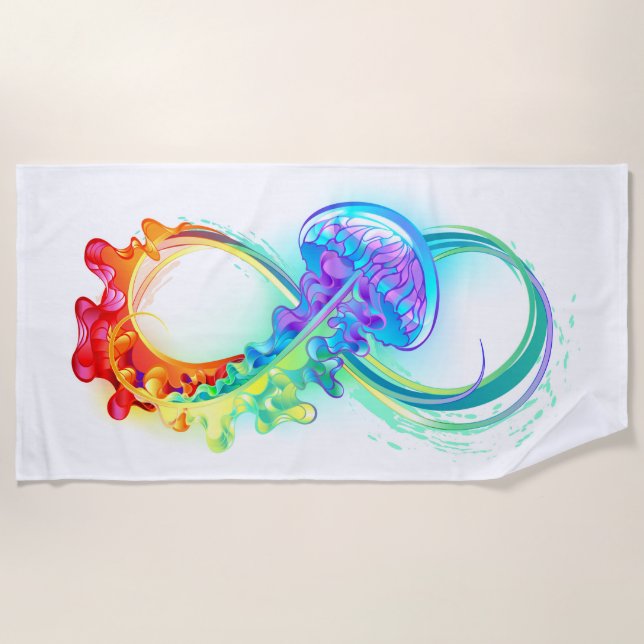 Infinity with Rainbow Jellyfish Beach Towel (Front)