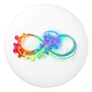 Infinity with Rainbow Jellyfish Ceramic Knob
