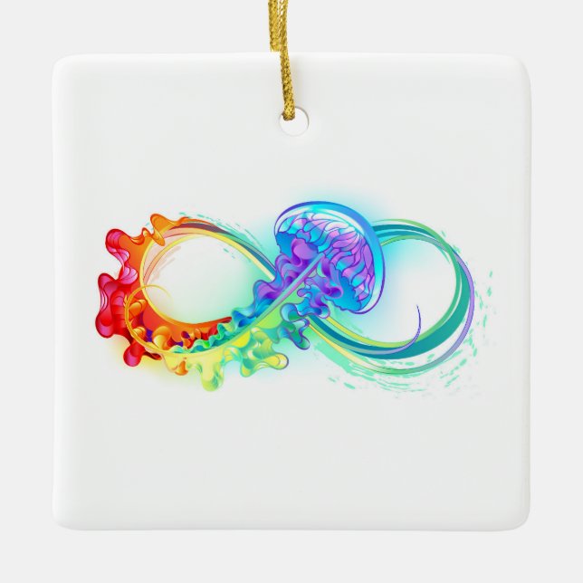 Infinity with Rainbow Jellyfish Ceramic Ornament (Front)
