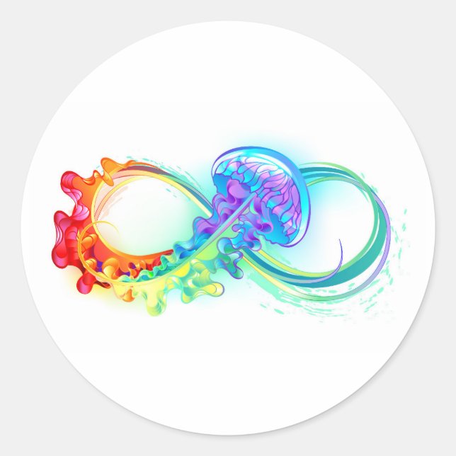 Infinity with Rainbow Jellyfish Classic Round Sticker (Front)