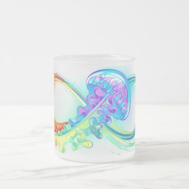 Infinity with Rainbow Jellyfish Frosted Glass Coffee Mug (Center)