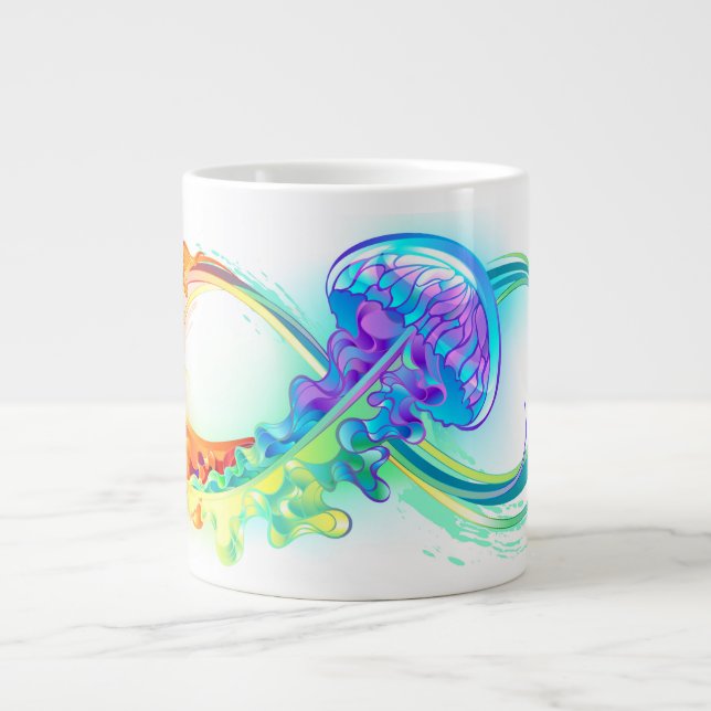 Infinity with Rainbow Jellyfish Large Coffee Mug (Front)