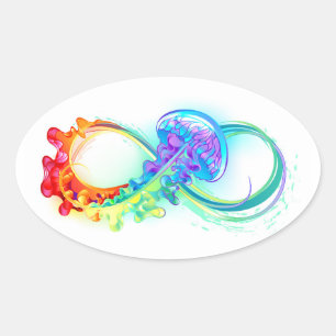 Infinity with Rainbow Jellyfish Oval Sticker