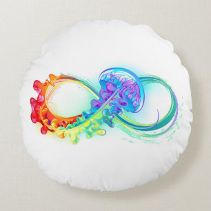 Infinity with Rainbow Jellyfish Round Cushion