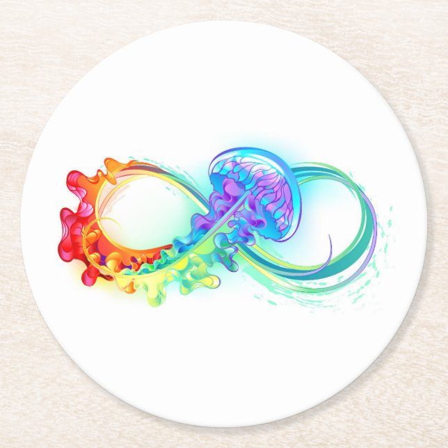 Infinity with Rainbow Jellyfish Round Paper Coaster (Front)