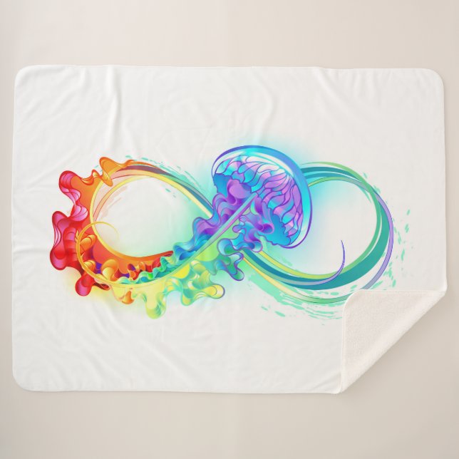 Infinity with Rainbow Jellyfish Sherpa Blanket (Front (Horizontal))