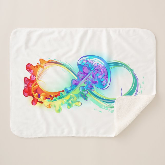 Infinity with Rainbow Jellyfish Sherpa Blanket (Front (Horizontal))