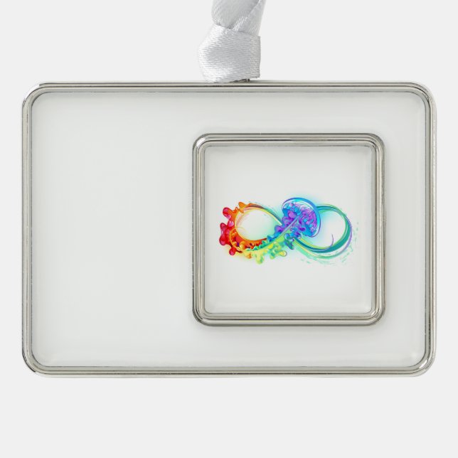 Infinity with Rainbow Jellyfish Silver Plated Framed Ornament (Front)