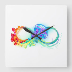 Infinity with Rainbow Jellyfish Square Wall Clock
