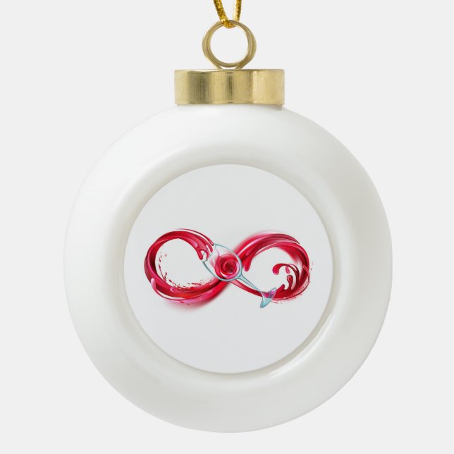 Infinity with Red Wine Ceramic Ball Christmas Ornament (Front)
