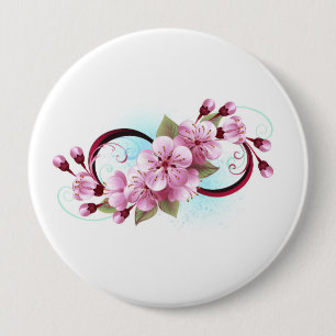 Infinity with Sakura Blossom Flowers 10 Cm Round Badge