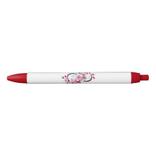 Infinity with Sakura Blossom Flowers Black Ink Pen
