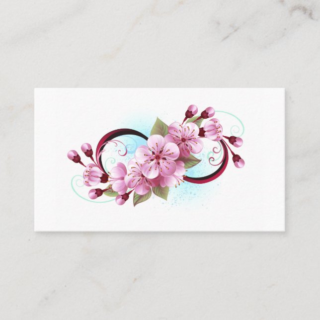 Infinity with Sakura Blossom Flowers Business Card (Front)