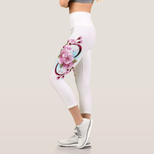 Infinity with Sakura Blossom Flowers Capri Leggings