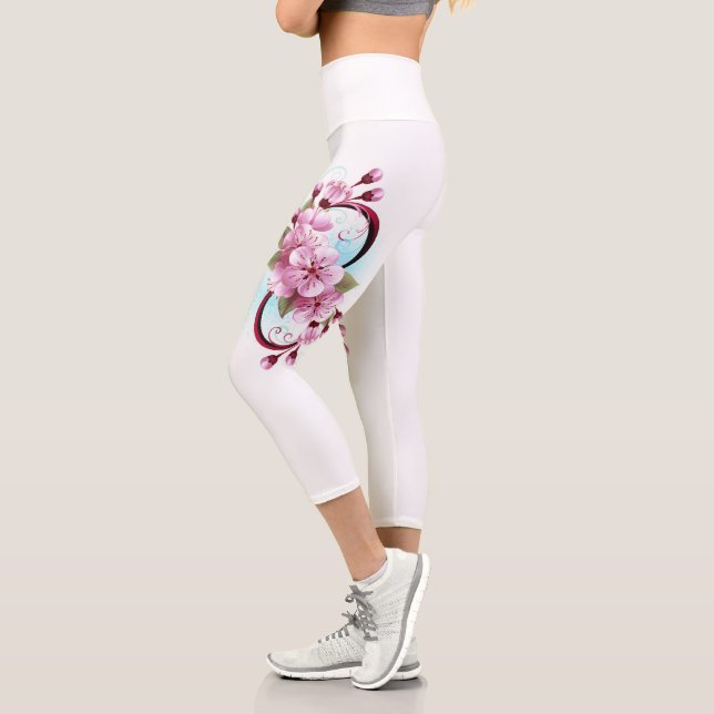 Infinity with Sakura Blossom Flowers Capri Leggings (Left)