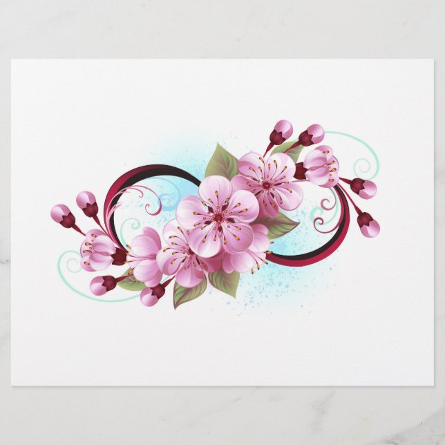 Infinity with Sakura Blossom Flowers Custom Letterhead (Front)