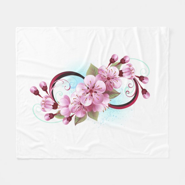 Infinity with Sakura Blossom Flowers Fleece Blanket (Front (Horizontal))